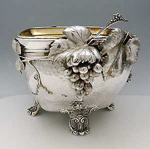 Gorham sterling punch bowl with grapes and vines and ladle